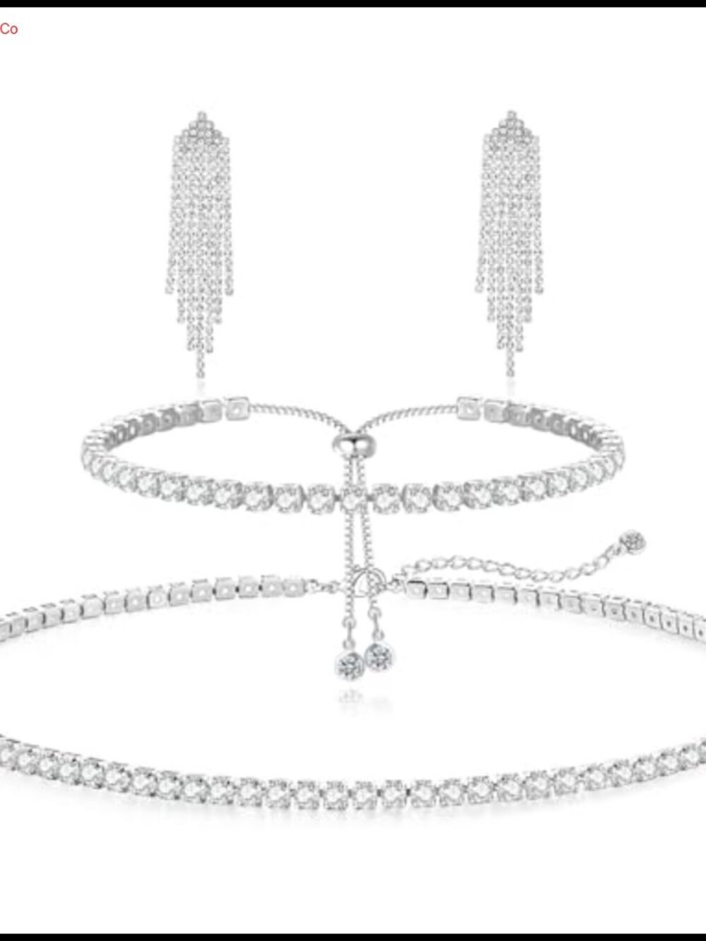 Sterling Silver Tennis Necklace Bracelet Earrings Set CZ Wedding Jewelry